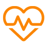 An orange heart with a beat symbol inside of it.